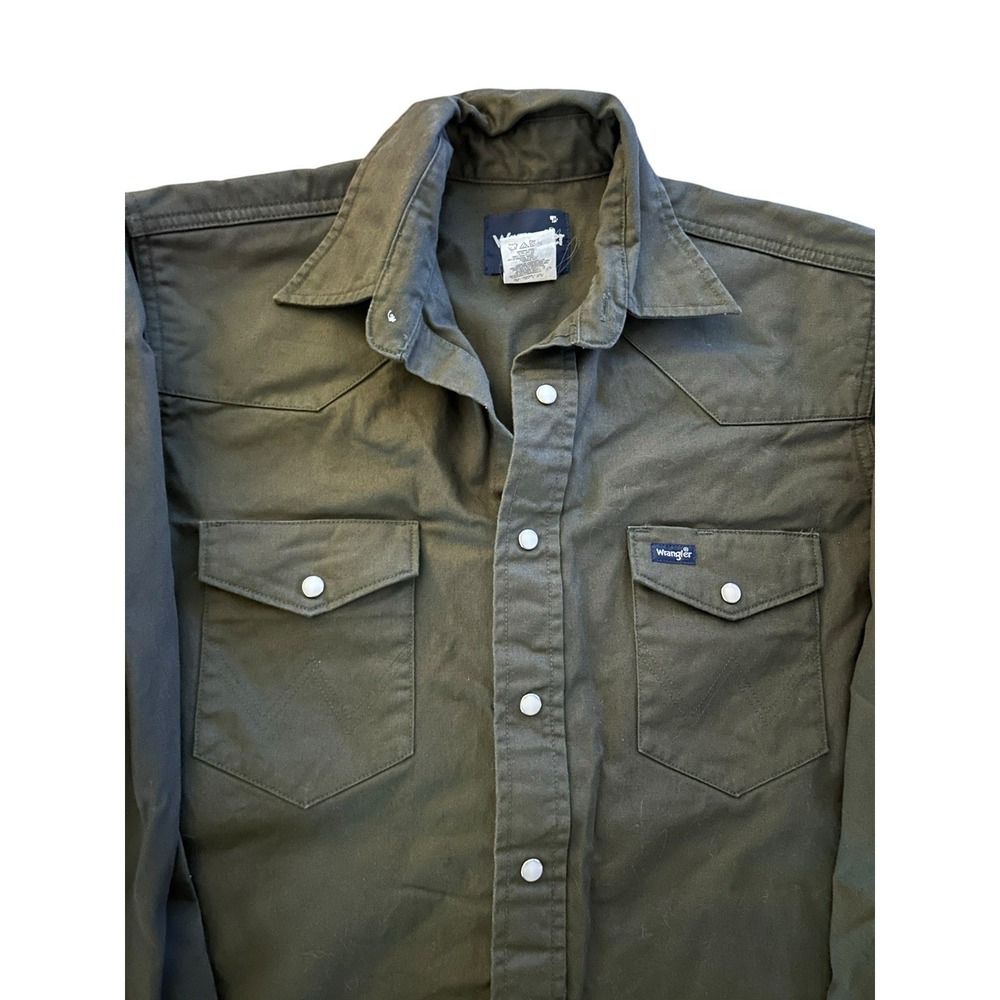 Wrangler Mens Western Pearl Snap Heavy Cotton Like Brushpopper M - Picture 3 of 7